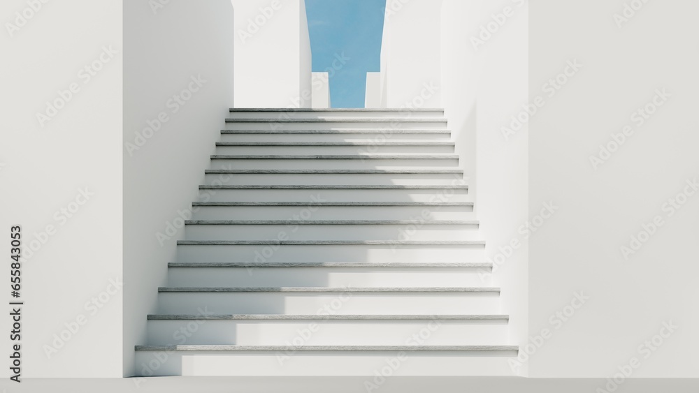 Poster abstract architectural backdrop - 3d render. white details of the facade of modern building on blue 