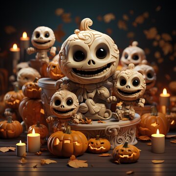 Creepy child skull on halloween night