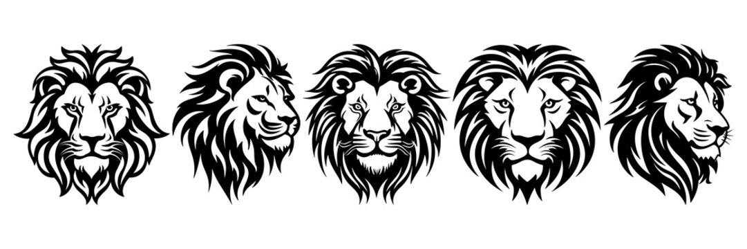 Lion silhouettes set, large pack of vector silhouette design, isolated white background
