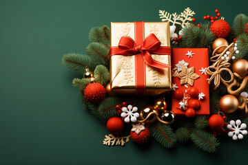 christmas background with gift boxes and decorations
