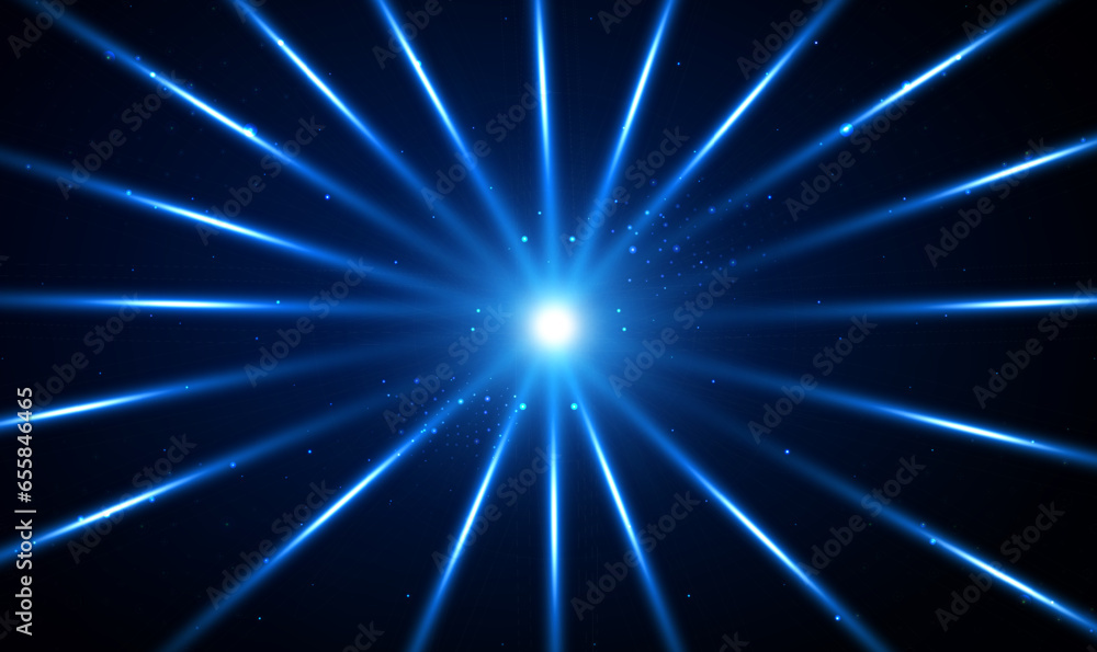 Poster abstract circular motion of light ray beam explosion in universe. starburst dynamic glow lines or ra