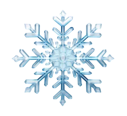 Foto op Aluminium Beautiful blue snowflake on transparent background. Winter, Christmas element. Realistic snow flake. Cut out crystal of snow. Macro view © Kassiopeia 