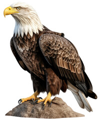 Fototapeta premium Bald eagle sitting on a rock isolated on a white background as transparent PNG
