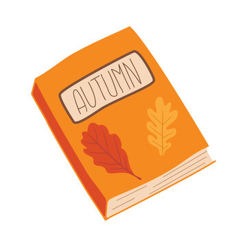 Autumn hand drawn clipart. Fall season cozy symbol. Autumn seasonal element - book. Harvest colorful illustration. Thanksgiving flat icon. Stock design