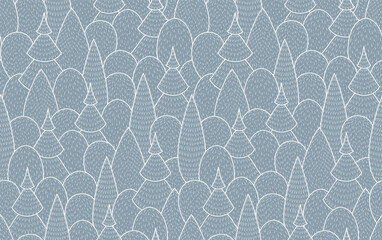 Seamless pattern with winter forest, outline.