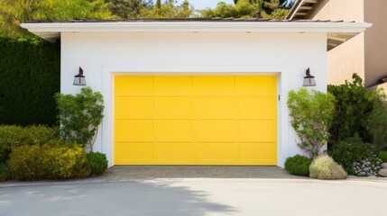 Yellow sectional garage door. - obrazy, fototapety, plakaty