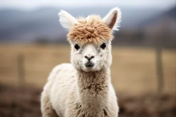 Gordijnen Cute Baby Llama Portrait - Funny and Adorable South American Alpaca Farm Animal Mammal © Alona