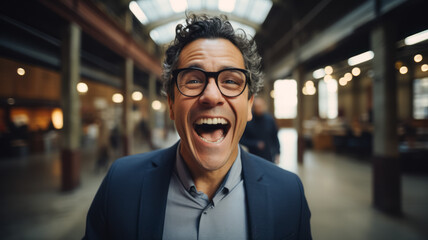 Fototapeta premium Portrait of happy businessman in eyeglasses