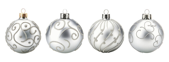 Silver Christmas ball decoration isolated on transparent or white background, png - Powered by Adobe