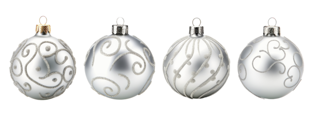 Silver Christmas ball decoration isolated on transparent or white background, png