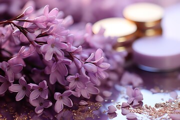 Obraz na płótnie Canvas Lilac cosmetics, generative ai