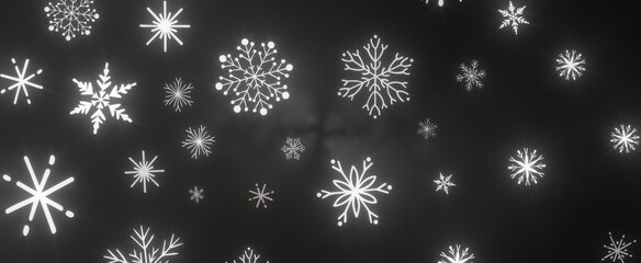 Snowflakes and bokeh lights on the blue Merry Christmas background. 3D render