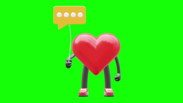 3D heart character holding a chat bubble.