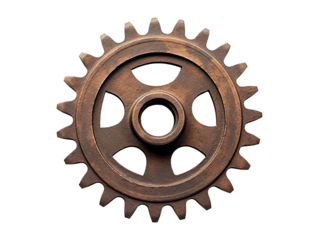 Rusty old cog wheel isolated on transparent or white background, png