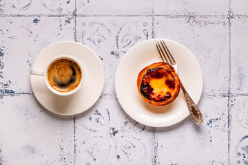 Egg tart, traditional Portuguese dessert, pastel de nata.