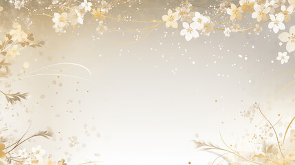 Festlicher Hintergrund in Gold und Weiß Tönen, Mockup, Blumen und Linien Ornamente