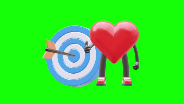 3D heart character with Archery Target and Dart in Center.