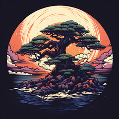 A shirt graphic of a magical bonsai-02