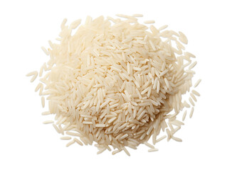 Pile of white rice isolated on transparent or white background, top view, png
