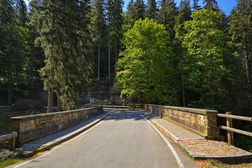 Road bridge over Divoka Orlice at Zemska brana,Pardubice Region,Czech Republic,Europe
