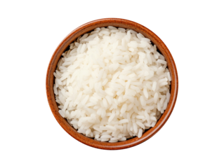 Bowl of white rice isolated on transparent or white background, top view, png