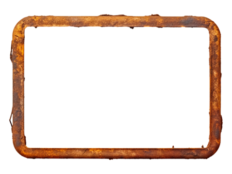 Vintage rusty metal frame isolated on transparent or white background, png