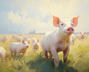 Pigs on an open farm. Great for stories on sustainable agriculture, farming, animal husbandry, food supply, rural living and more. 