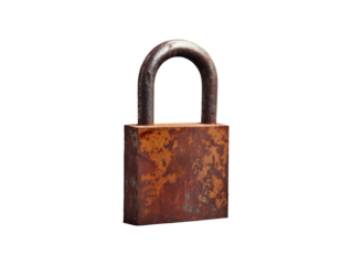 Rusty old padlock isolated on transparent or white background, png