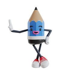 cartoon character of pencil Leaning Against Wall with hands and Smiling, 3d illustration of pencil character