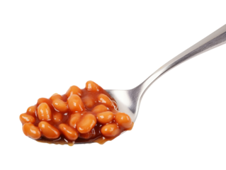 Baked beans in a spoon isolated on transparent or white background, png