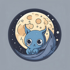 blue monster with moon sticker badge
