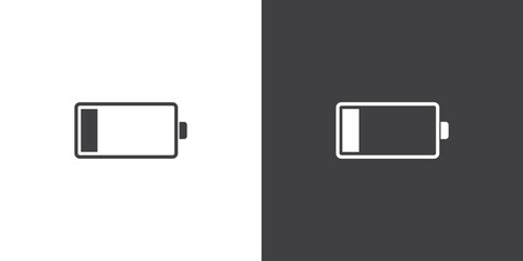Black and white low battery icon,  Battery charging sign symbol vector illustration. Battery icon in flat style, Battery charging flat icon simple black style symbol sign for apps and website,  - obrazy, fototapety, plakaty