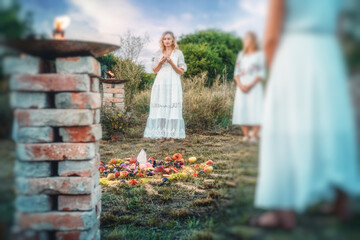 Madala with flowers and fruits, spiritual ceremony of earth.