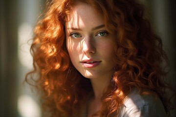 Fototapeta premium Woman with Red Hair and Green Eyes