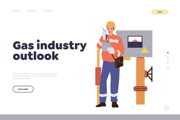 Gas industry outlook concept for landing page design website template with engineer at work