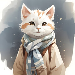 White Cat wearing a scarf