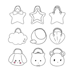 白のかわいいカバンのイラストセット