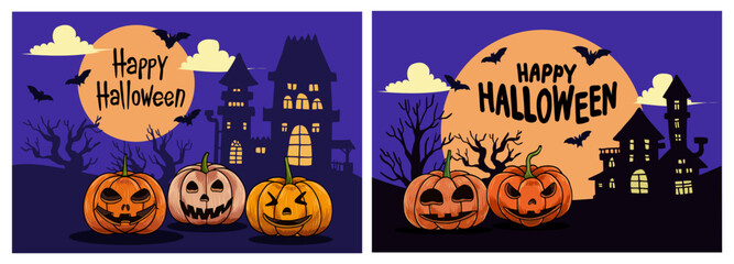 Collection of halloween party card set template