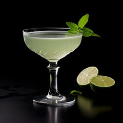 Gimlet cocktail glass on black background