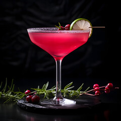 Cosmopolitan cocktail glass on black background
