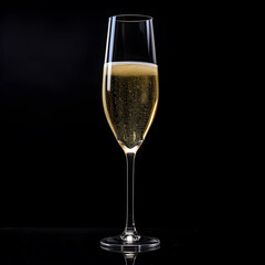 Champagne glass on black background