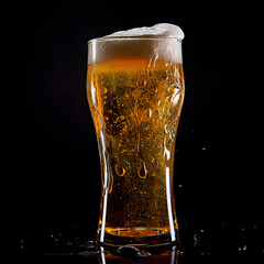Beer glass on black background