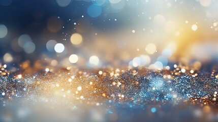 De-focused background of sparkling silver, gold and blue glitter - obrazy, fototapety, plakaty