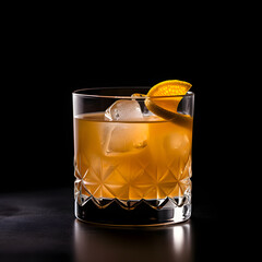 Whiskey sour cocktail glass on black background