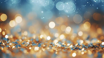 Abstract glittering lights background in silver, gold and blue colors
