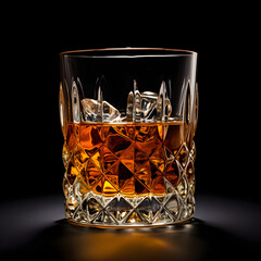 Whiskey cocktail glass on black background