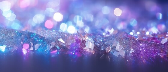 Abstract glittering lights in silver, purple, and blue colors. De-focused banner design