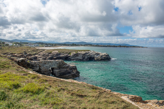 Beautiful seascape with mountains , cloud cover.