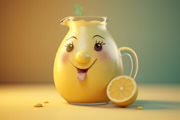 adorable lemonade pitcher character. Generative AI - obrazy, fototapety, plakaty