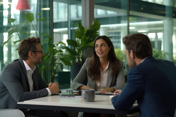 Three businessmen discussing business at an office meeting